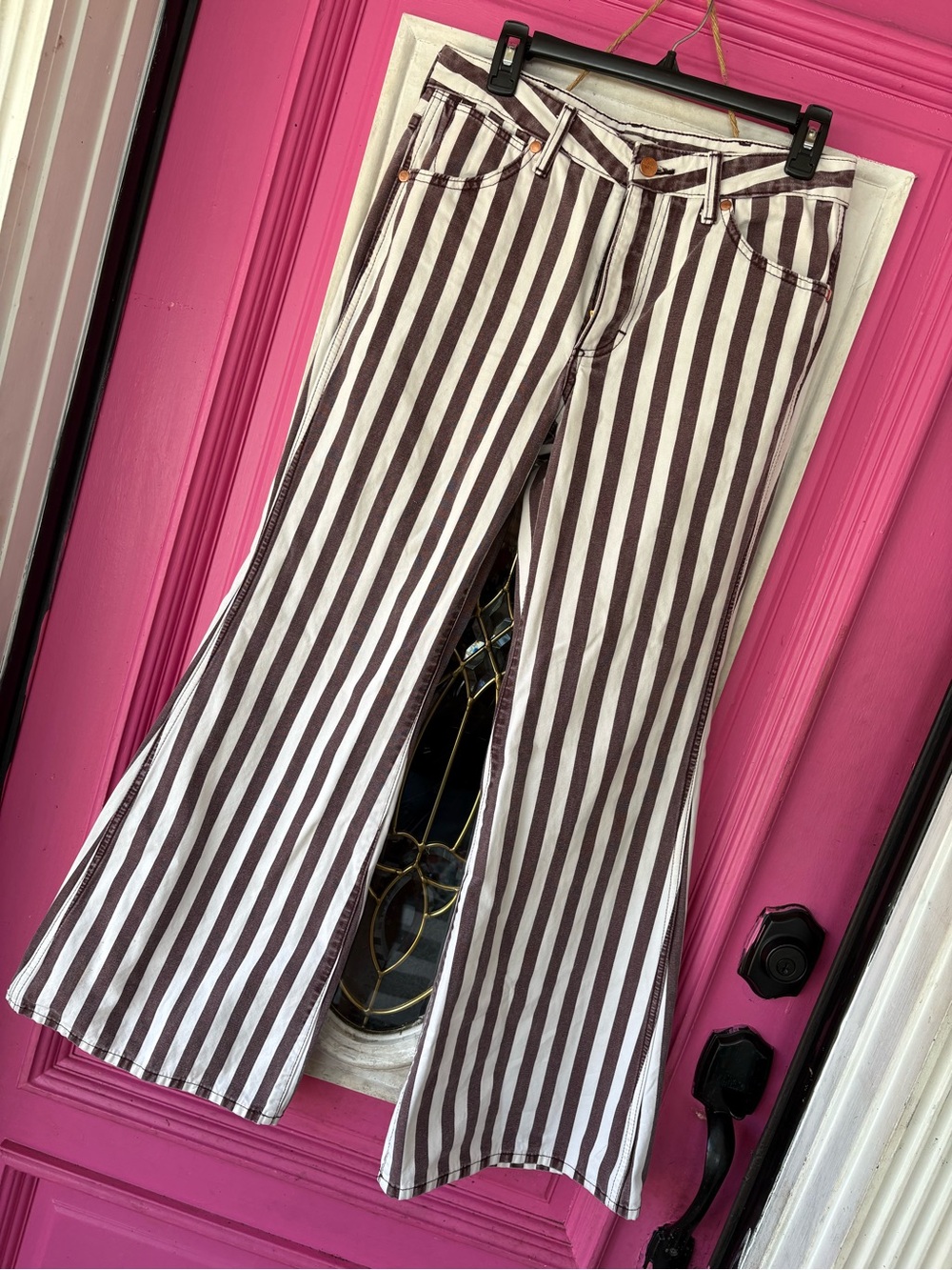 Wrangler Brown and White Vertical Stripe Flare Jeans - Picture 9 of 12